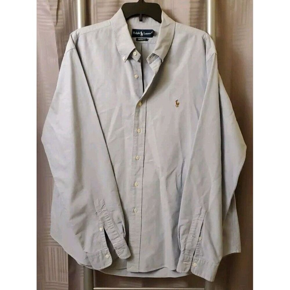Blue‎ Polo Ralph Lauren Shirt Mens 2XL Long Sleeve Cotton Pony Custom Fit